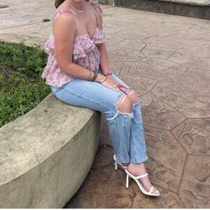 LPA Floral Ruffle Blouse - Pink and Purple